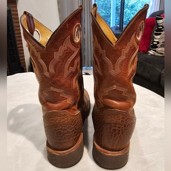 Justin Men's Cowboy Boots Brown Leather Sz 9 EE GUC - Picture 4 of 10